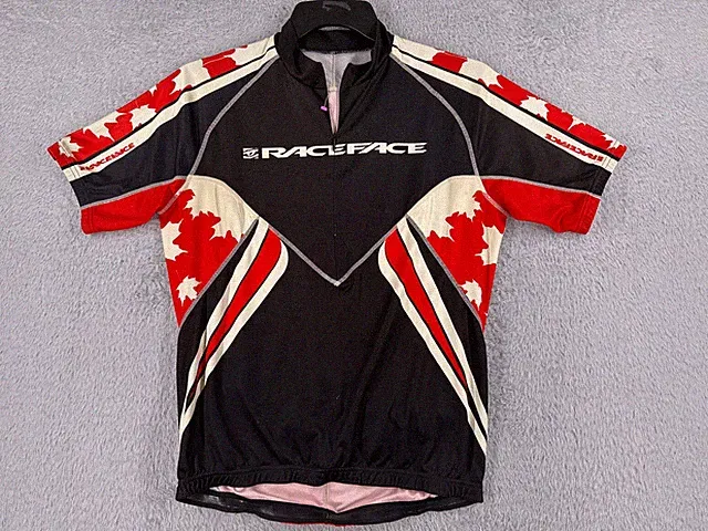 Race Face Cycling Jersey Adult Medium Black Red 1/2 Zip Pockets READ ME Canada