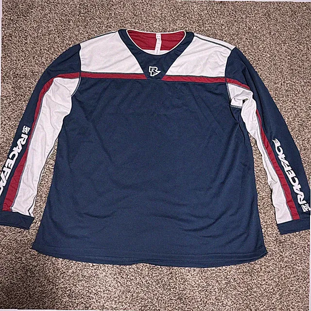 RF Race Face Mountain Bike Red White Blue Long Sleeve Jersey Shirt Mens 2XL